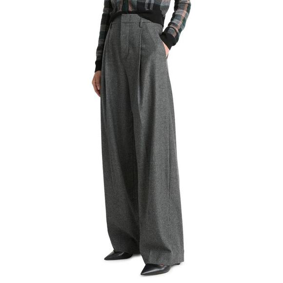 Vince High Waist Wide Leg Trouser in Gray MicroCheck 6 - Picture 2 of 3